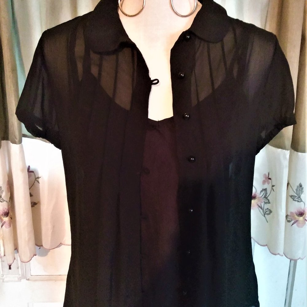 Black button up shirt with Spaghetti Strap top